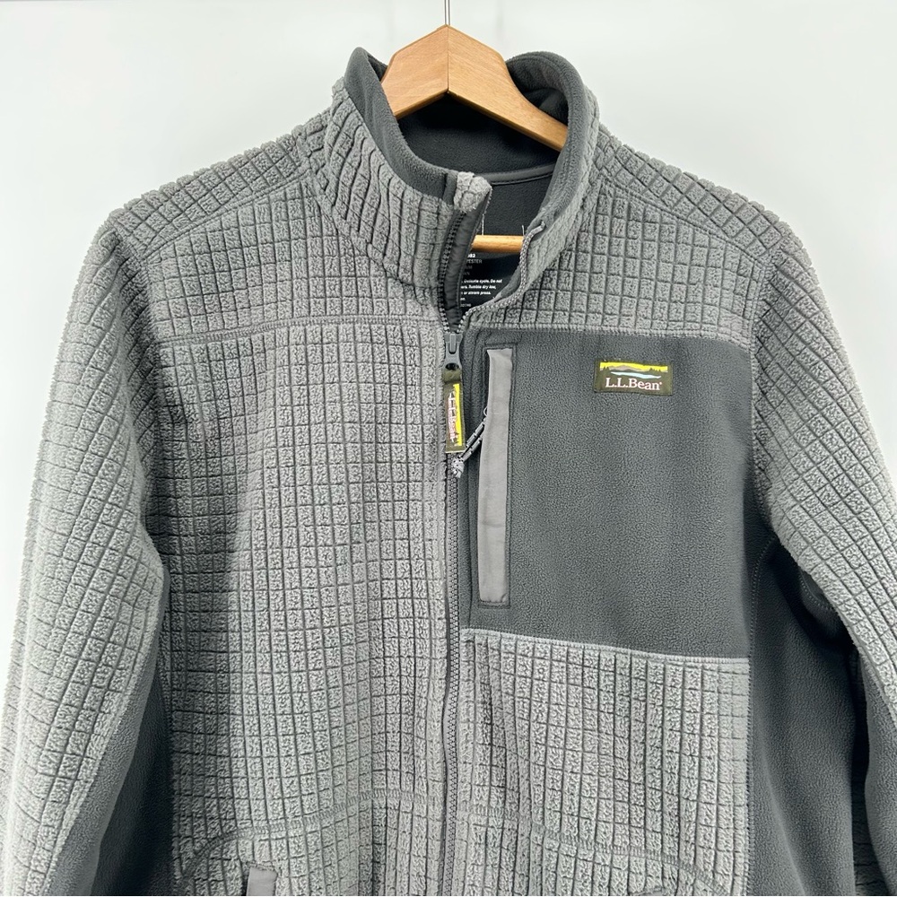 L.L. Bean Mountain Classic Windproof Fleece Grid Grey Jacket Mens Medium Hiking - Picture 2 of 11